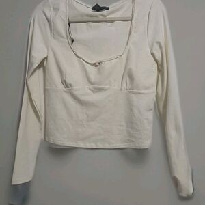 Forever 21 White Long Sleeve Cut Out Crop Blouse